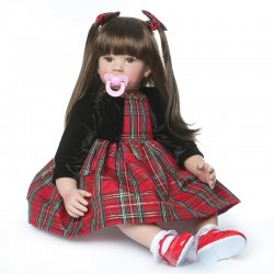 Zimtown 24" Lifelike Reborn Baby doll Silicone Doll Long-Haired Black&Red Dress Girl Christmas Birthday Gift