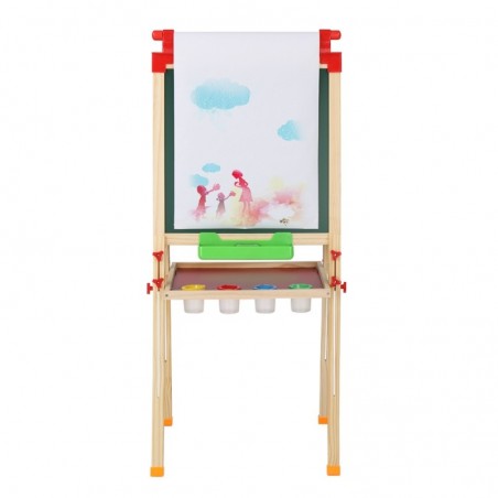 Zimtown Kids Wooden Easel, Dry Erase Board & Chalkboard, with Paper Roll and Drawing Accessories