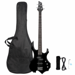 Glarry Burning Fire Electric Bass Guitar Full Size 4 String Black