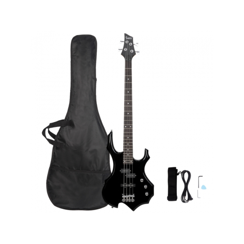 Glarry Burning Fire Electric Bass Guitar Full Size 4 String Black