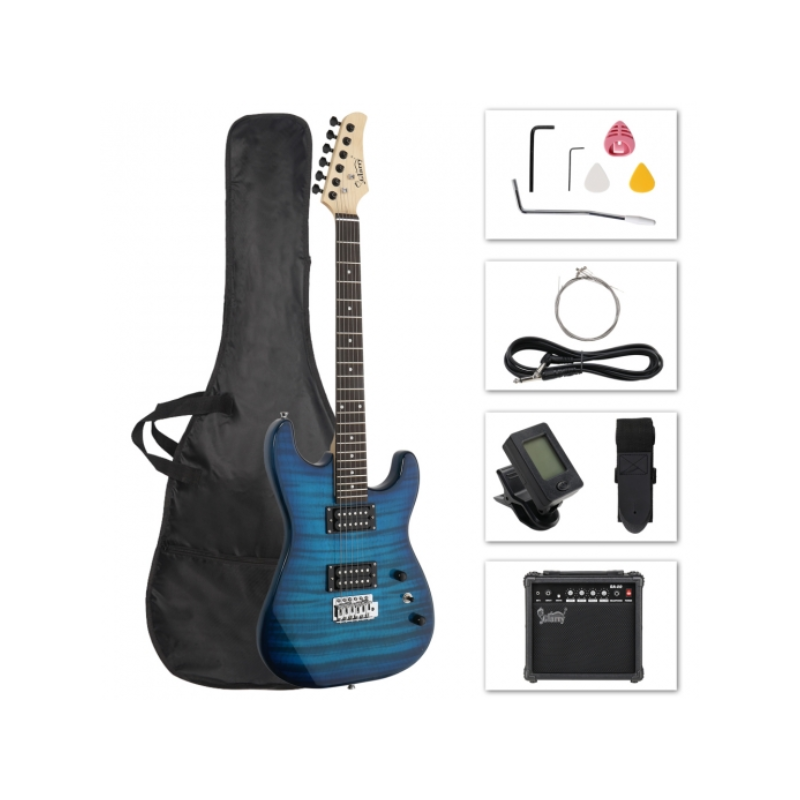 Glarry GST Electric Guitar HH Pickup Tiger Stripe w/20W Amplifier Blue