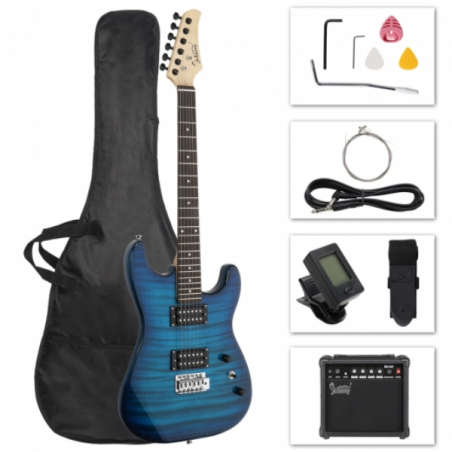 Glarry GST Electric Guitar HH Pickup Tiger Stripe w/20W Amplifier Blue