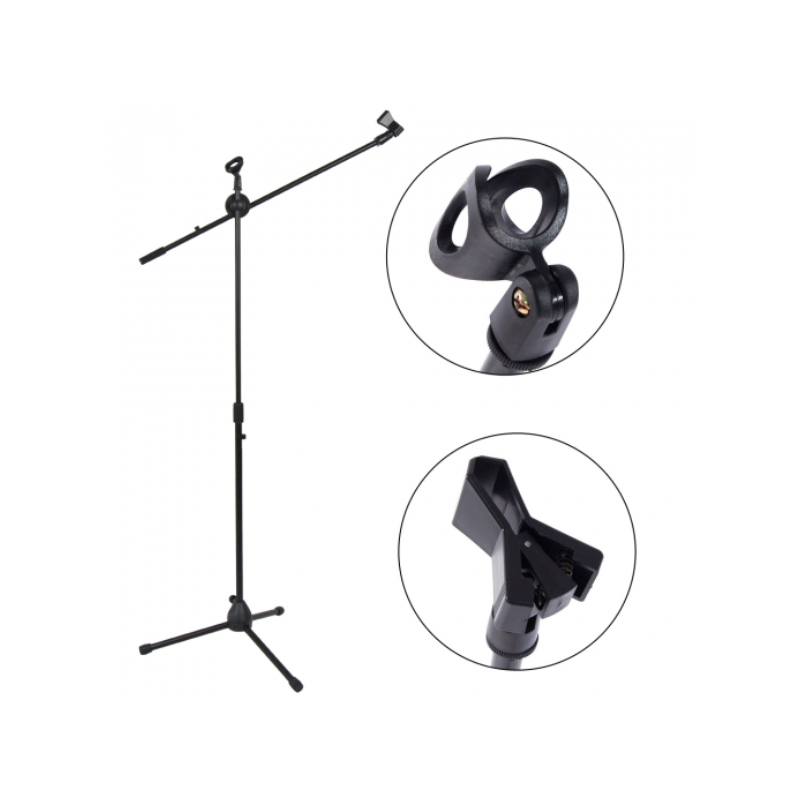 Glarry Folding Type Tripod Boom Microphone Mic Stand Black