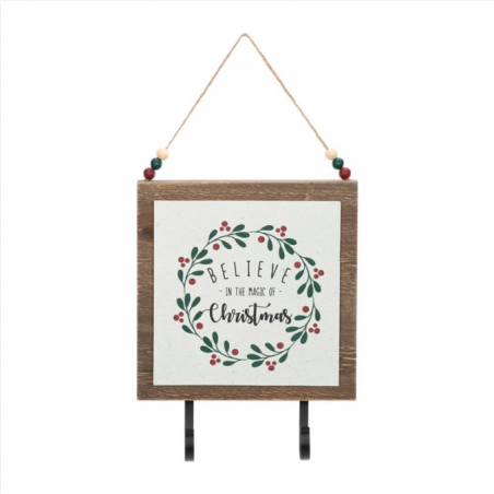 Zimtown 9.45" Christmas Decor Winter Holiday Wood Wall Sign with Hooks - Believe in the Magic in Christmas