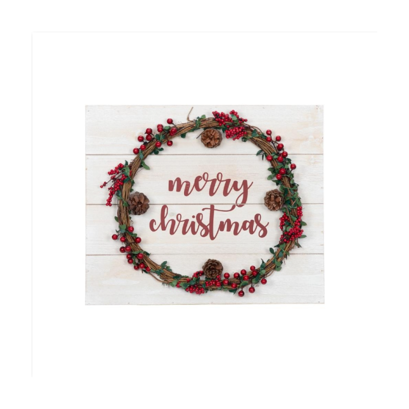 Zimtown 18.9" x 15.75" Christmas Decor Winter Holiday Wood Wall Sign with Pine Wreath - Merry Christmas