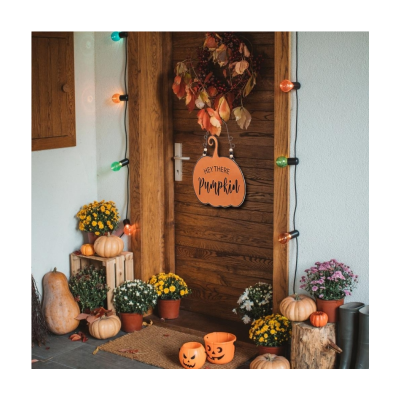 Zimtown Pumpkin Halloween Hanging Decor Autumn Fall Holiday Metal Wall Sign Orange - HEY THERE PUMPKIN