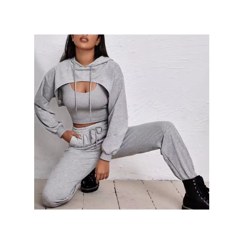 Suit Women's Tracksuit Hoodie Vest Pants Set Solid Color Woman Clothing