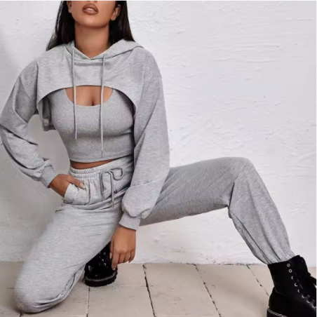 Suit Women's Tracksuit Hoodie Vest Pants Set Solid Color Woman Clothing