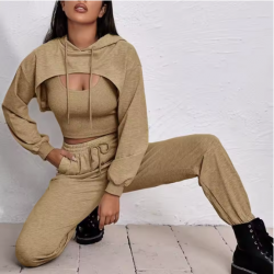 Suit Women's Tracksuit Hoodie Vest Pants Set Solid Color Woman Clothing