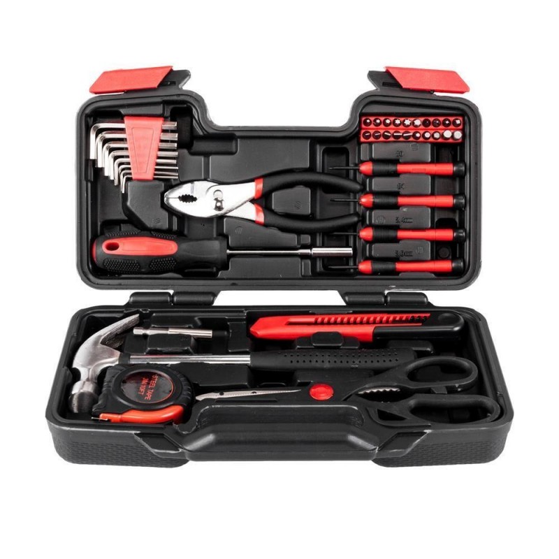 39 pcs Red Tool Set Household Tools Kit Box Mechanics Women Ladies w/ Black Case