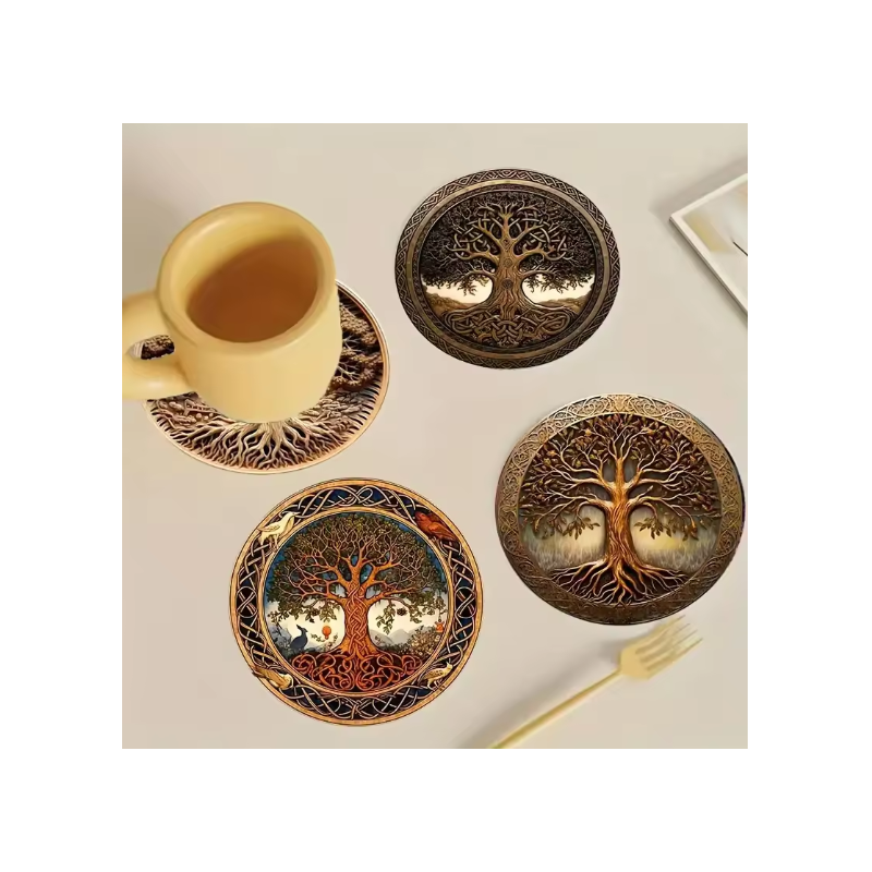 8 pieces/set art-painted wooden coasters heat-resistant table mats