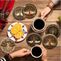 8 pieces/set art-painted wooden coasters heat-resistant table mats