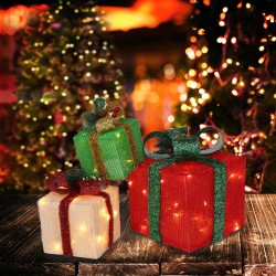 Set of 3 Christmas Lighted Gift Boxes Decorations Indoor Outdoor 60 LED Light Up