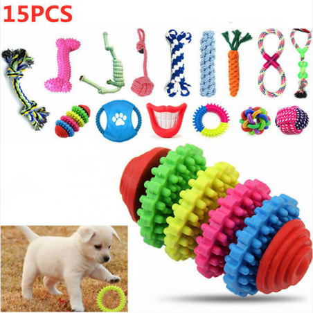 15X Tough Dog Toys Bundle Chew Rope Knot Ball Squeakers Pet Puppy Teething