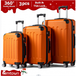 Zimtown Hardside Lightweight Spinner Orange 3 Piece Luggage Set with TSA Lock