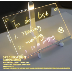 Acrylic Dry Erase White Board 12” x 8” Clear Desktop Whiteboard