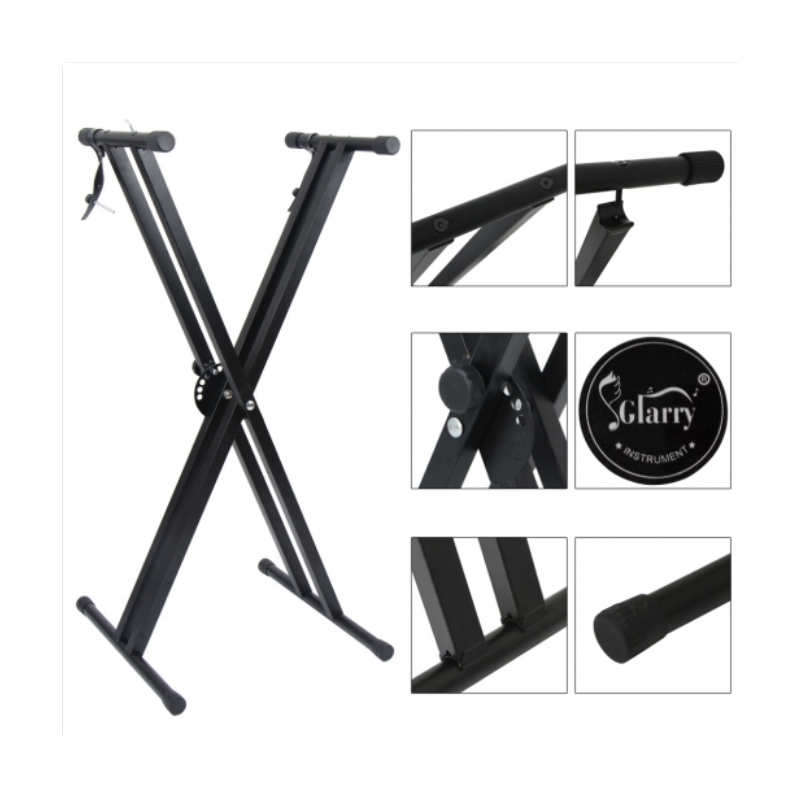 Glarry Dual-tube X-Shape Keyboard Stand Black