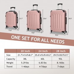 Zimtown 3Pcs 20/24/28" Luggage Set Travel Bag TSA Lock Trolley Carry On Suitcase Rose Gold SKU: Z1-13029046