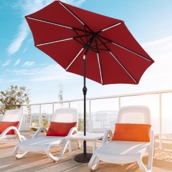 Zimtown 9ft Solar Powered Umbrella with Tilt and Crank Backyard Wine Red